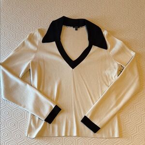 Express V-Neck Sweater in Cream and Black